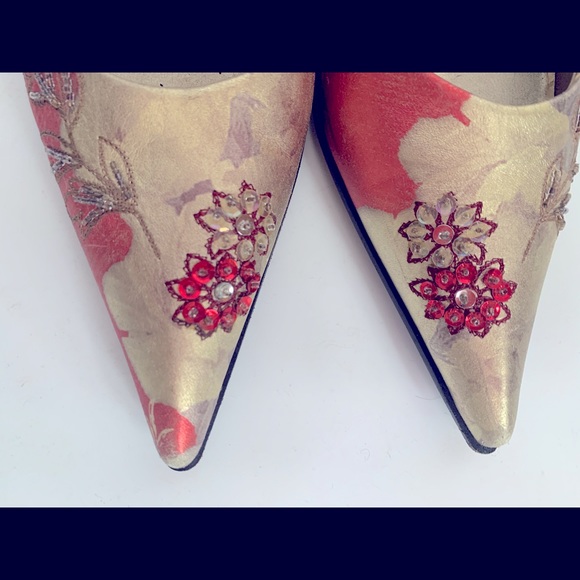 Handpainted Leather w/Beads & Sequins Italian Leather Shoes❤️Perfectly gorgeous - Picture 11 of 13